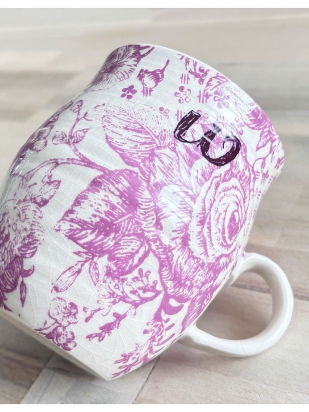 Anthropologie Pink Floral Ceramic Mug with Monogram - Picture 3 of 8